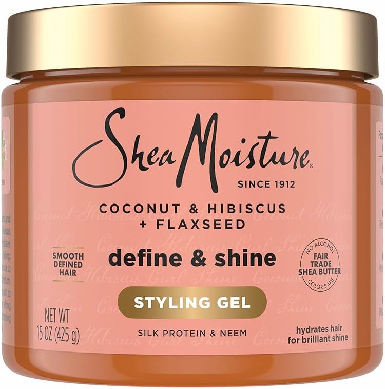 SheaMoisture Define & Shine Styling Gel + Flaxseed Coconut&Hibiscus Hydrates,Holds Your Style All Day Infused With Glycerin,Coconut Oil an Invigorating Sweet Scent ParabenFree Frizz Control Gel 15OZ - Product Image