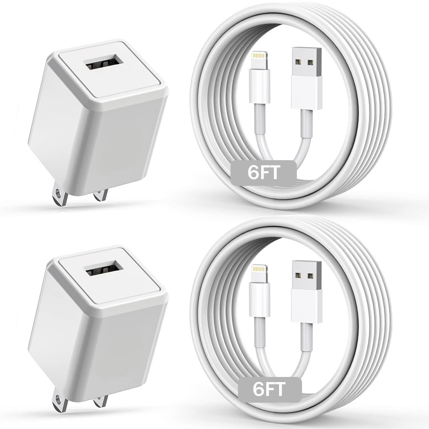 iPhone Charger,Long 6FT iPhone Charger 2Pack i Phone Cord 6feet USB to Lightning Cable Quick Fast Charging Data Sync Cord USB Wall Charge Block Adapter for I Phone14/13/12/11/XS/XR/X/8/7/5/SE2022/iPad - Product Image