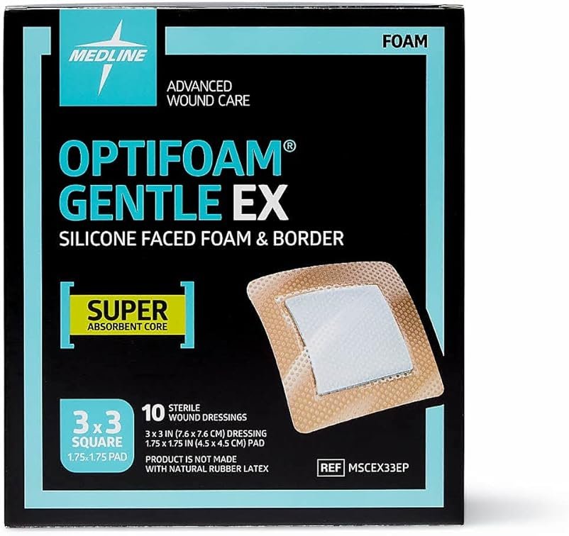 Medline Optifoam Gentle EX Bordered Foam Adhesive Dressing, 3" x 3" Square (100 Count) - Product Image