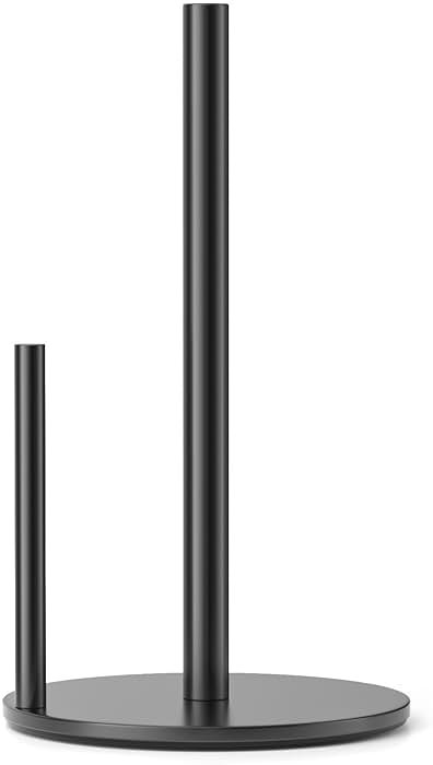Paper Towel Holder Black, Premium Stainless Steel Kitchen Roll Dispenser, Countertop Roll Organizer with Weighted Base - Product Image