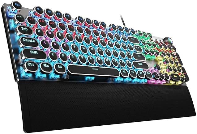 AULA F2088 Typewriter Style Mechanical Gaming Keyboard Wired,Blue Switches,Rainbow LED Backlit,Removable Wrist Rest,Media Control Knob,Retro Punk Round Keycaps,USB Wired Computer Keyboard - Product Image