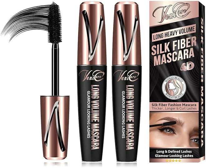 Venicare 4D Silk Fiber Lash Mascara Liquid Extension Makeup Eye Lash Kit Luxuriously Longer Thicker Voluminous Eyelashes Waterproof Smudge-proof Natural No Clumping Smudging Lasting All Day 2 Pack - Product Image