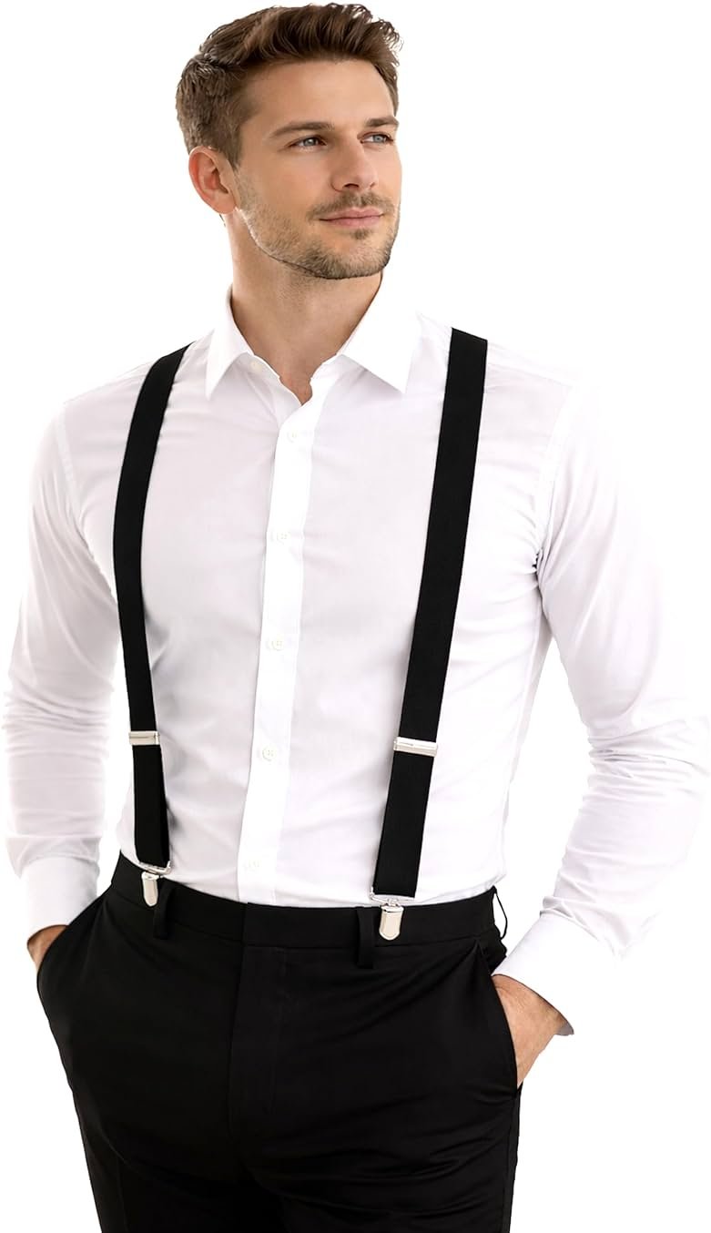 Dibi Suspenders for Men Y-Back Heavy Duty Mens Suspenders Strong Clips Elastic Adjustable Dress Pants Jeans Wedding Formal - Product Image
