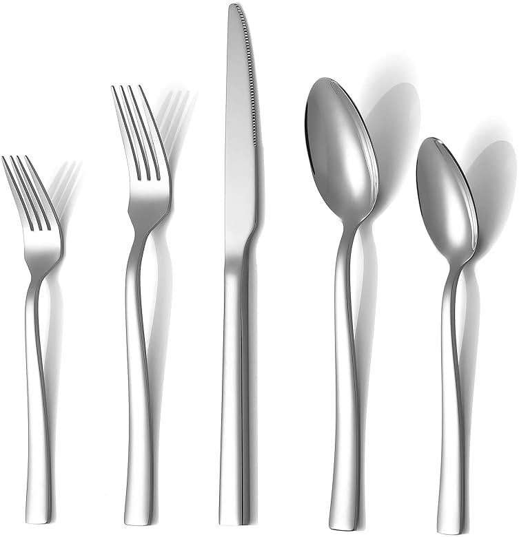 Silverware Set for 8, Briout 40 Piece Flatware Cutlery Set Stainless Steel Luxury Square Tableware Thick Knife Fork Spoon for Home Kitchen Restaurant Wedding, Mirror Polished, Dishwasher Safe - Product Image
