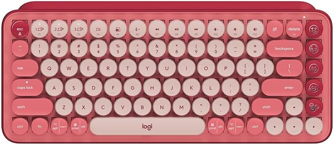Logitech POP Keys Mechanical Wireless Keyboard with Customizable Emoji Keys, Durable Compact Design, Bluetooth or USB Connectivity, Multi-Device, OS Compatible - Heartbreaker Rose - Product Image