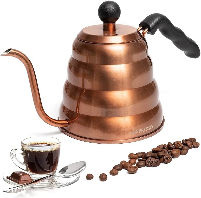 Mixpresso Gooseneck Pour Over Coffee Kettle, Barista Pour Control Design For Coffee & Tea High-Grade Stainless Steel 1.2 Liter (40 Oz) Drip Coffee Induction Cooker, Copper Stovetop Kettle - Product Image