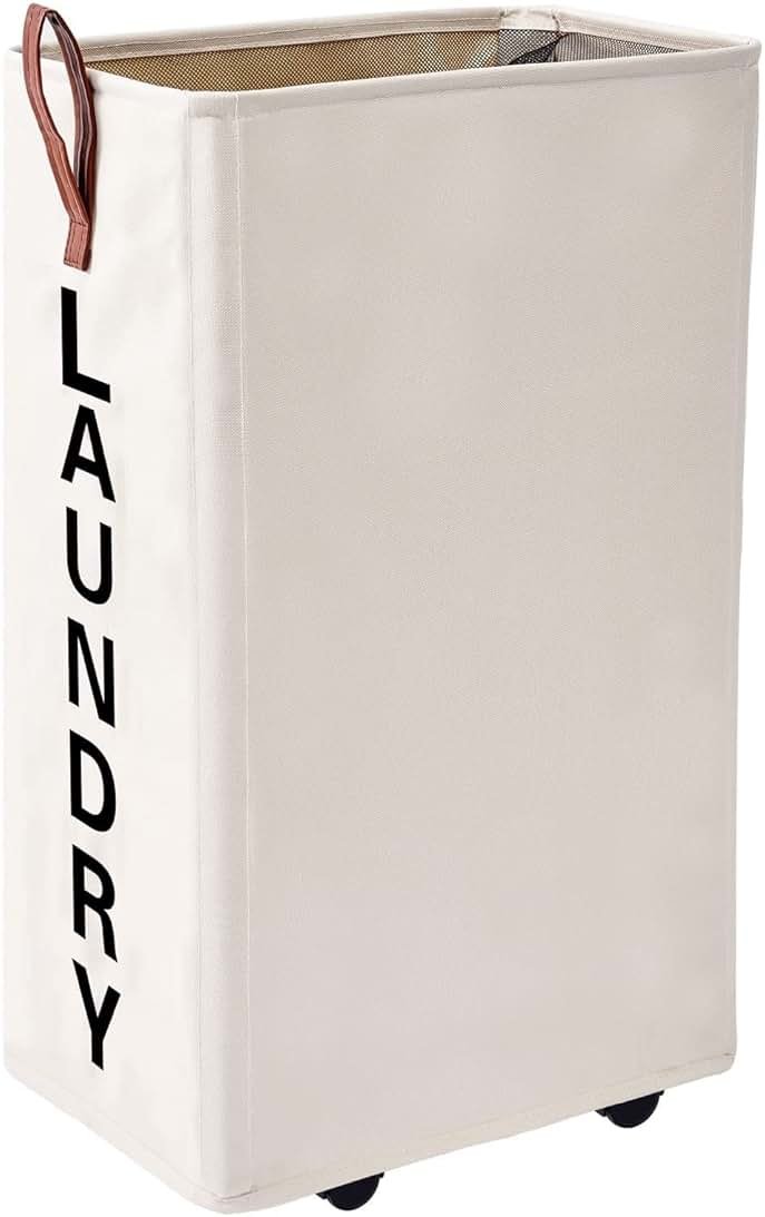 Homlikelan 70L Large Rolling Laundry Hamper - Tall Narrow Basket With Wheels, Slim Clothes Bin, 27.5" Beige - Product Image