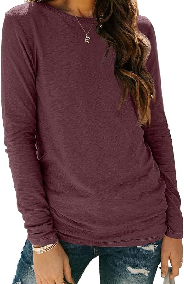 AUTOMET Women‘s Basic Long Sleeve Crewneck, Plus Size Winter & Spring Top, Casual Fall Tee for Teacher & Everyday Outfits - Product Image