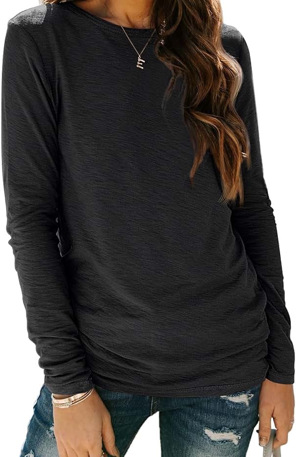 AUTOMET Women's Basic Long Sleeve Shirts Casual Crewneck Fall Winter Tops - Product Image