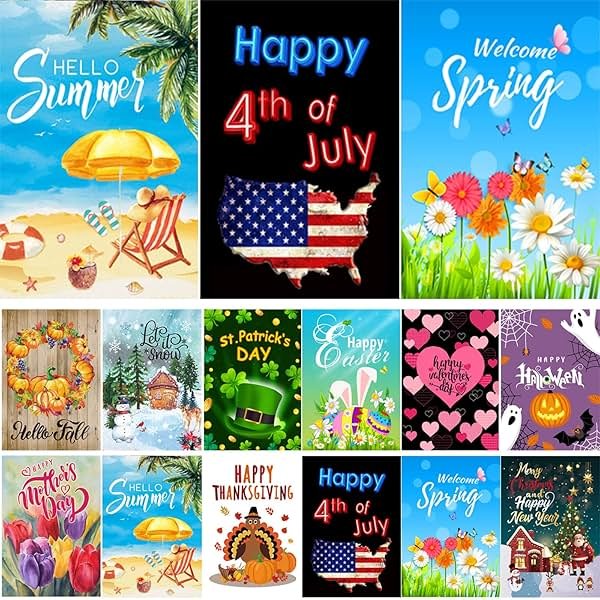CDLong Seasonal Garden Flag Set of 12 Double Sided 12 x 18 Inch Yard Flag, Small garden flags for outside, Christmas Spring Seasonal Flag for Outdoor Holiday Decorations - Product Image
