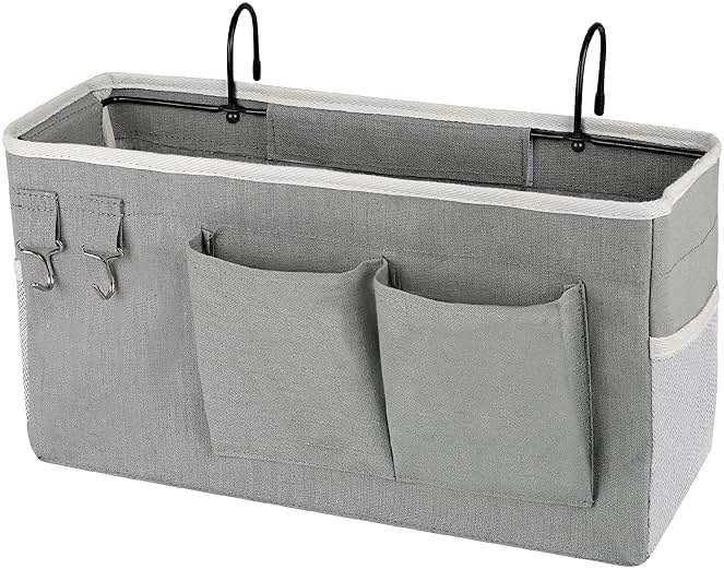 Ozzptuu Bedside Storage Caddy/Bedside Hanging Storage Bag for Headboards Bunk Beds Dorm Rooms Book Phone Magazine Holder (Grey) - Product Image