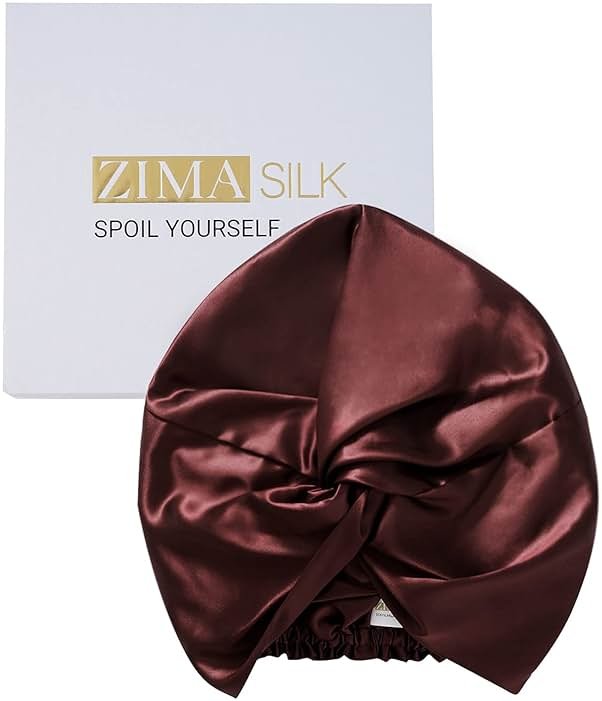 ZIMASILK 22 Momme 100% Mulberry Silk Bonnet for Sleeping & Women Hair Care, Highest Grade 6A Silk Hair wrap for Sleeping with Premium Elastic Stay On Head (1Pc, Burgundy) - Product Image