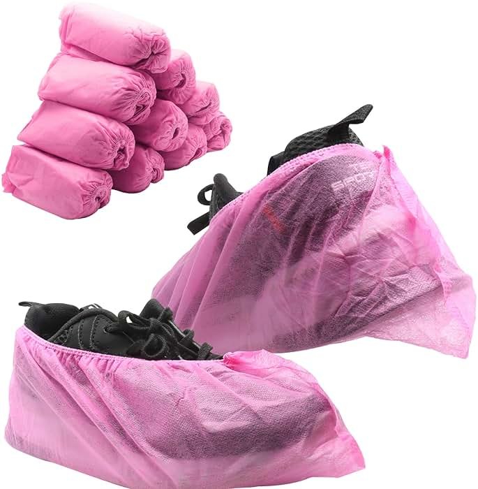 Piutouyar Shoe Covers Disposable Non-slip for Indoors 100 Pack (50 Pairs) Shoe & Boot Covers Disposable Booties Shoe Covers, One Size Fits All, Pink - Product Image