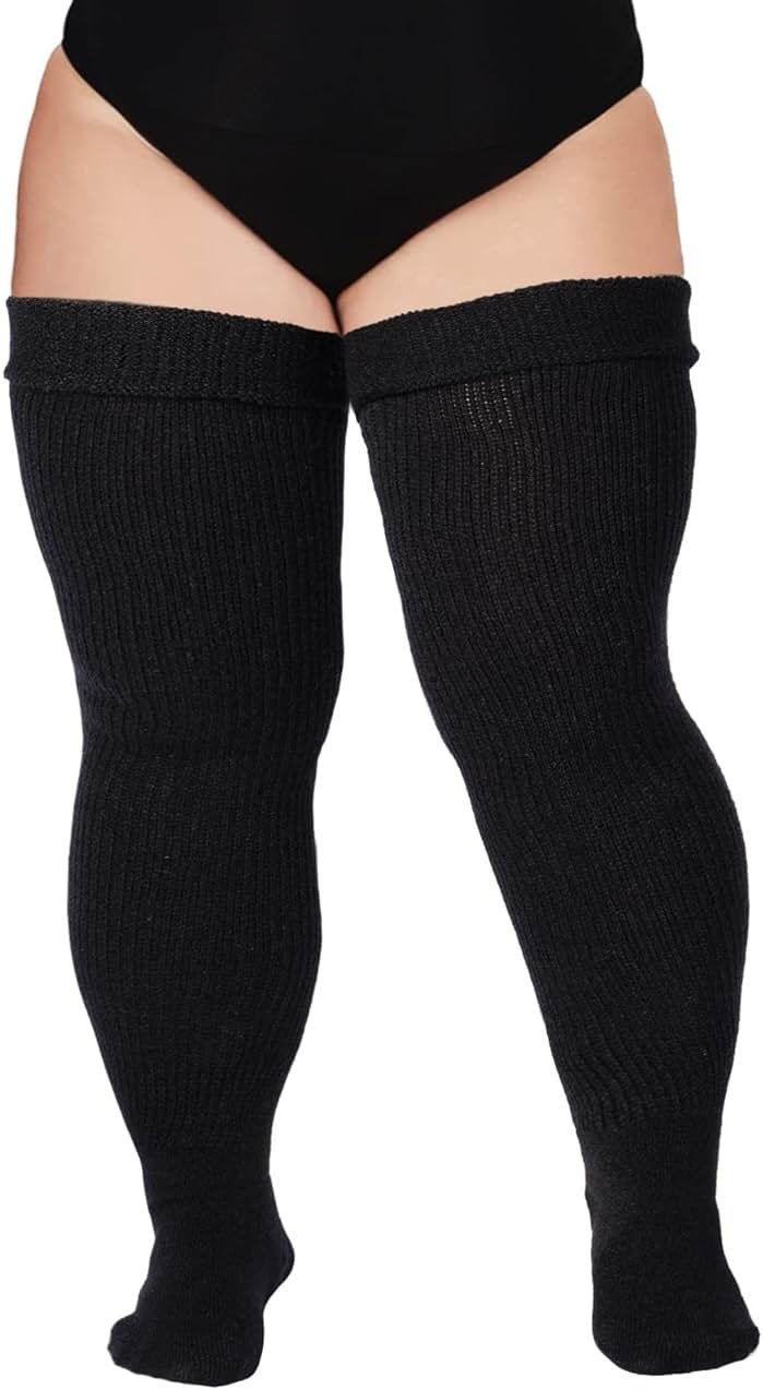 Moon Wood Plus Size Womens Thigh High Socks for Thick Thighs- Extra Long Thick Over the Knee Stockings- Leg Warmers Socks - Product Image