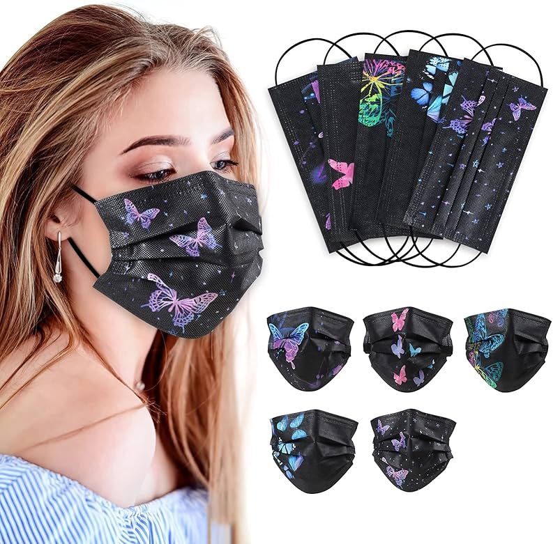 100 Pcs Disposable Face Masks - 3-Layer Breathable Safety Masks,Disposable Masks for Adults Men Women,Holiday Colorful Mask - Product Image