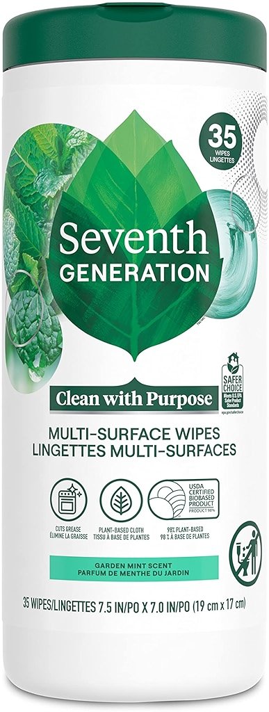 Seventh Generation Multi-Surface Cleaning Wipes, Garden Mint Scent, Cuts Grease & Grime, 35 Wipes - Product Image