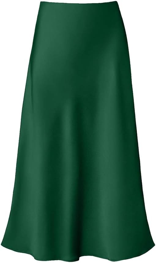 Modegal Women's Satin High Waist Hidden Elasticized Waistband Flared Casual A Line Midi Skirt - Product Image