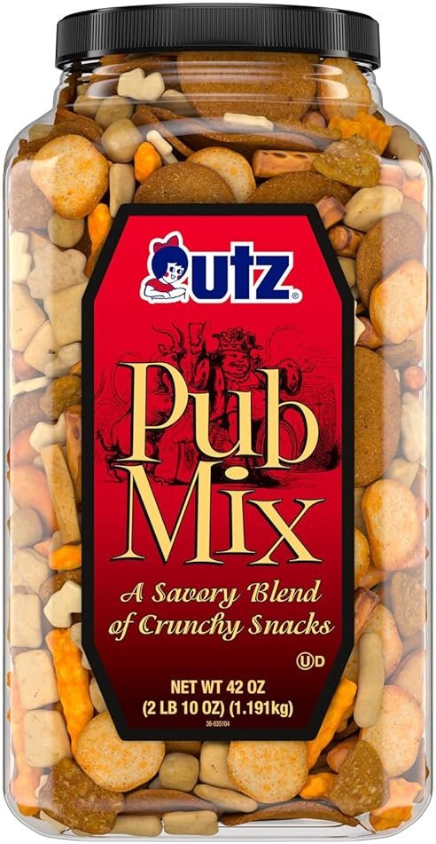 Utz Pub Mix, 42 Oz. Barrel, Savory Snack Mix with a Blend of Crunchy Flavors for a Tasty Party Snack, Resealable Container, Trans-Fat Free and Kosher Certified - Product Image