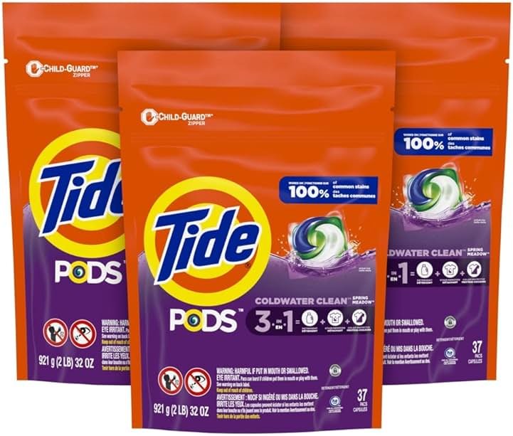 Tide PODS Laundry Detergent Soap Pods, Spring Meadow, 37 Count (Pack of 3 Bag Value Pack), Total 111 Count, HE Compatible - Product Image