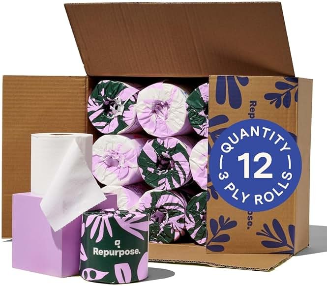Repurpose 100% Bamboo Toilet Paper, 3-Ply, Tree-Free, Plastic-Free, FSC Certified, Septic Safe, Fast Dissolving, RV-Friendly, 12 Rolls (300 Sheets/Roll), No Fragrance/Dyes - Product Image