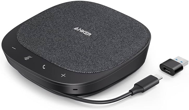 Anker PowerConf S330 USB Speakerphone, Conference Microphone for Home Office, Smart Voice Enhancement, Plug and Play, 360° Voice Coverage, Powerful Sound, Desktop PC Speaker, Online Meetings - Product Image