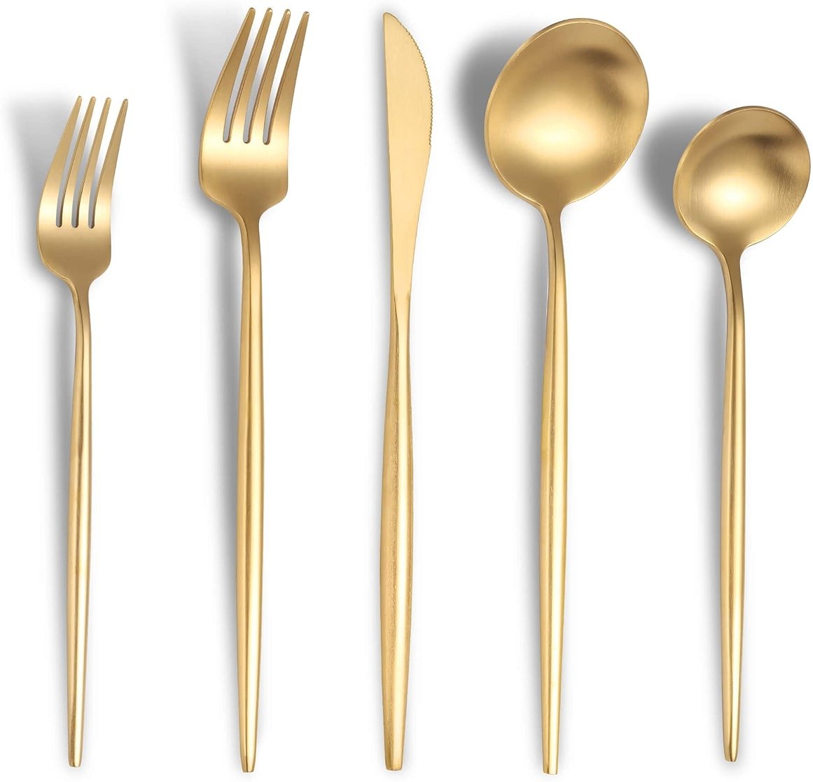 Lemeya Matte Gold Silverware Set for 6,Modern Stainless Steel Brushed Cutlery Set,30-Pieces Heavy Duty Flatware Set,Knives Spoons and Forks Set Utensils Set,Satin Finish,Dishwasher Safe - Product Image