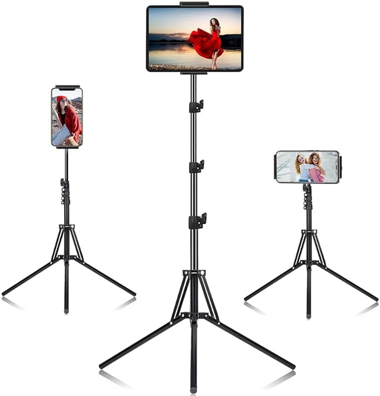 SAMHOUSING Ipad Tripod Stand, with 65 inch Height Adjustable iPad Stand Holder & iPad Floor Stand with 360° Rotating iPad Tripod Mount for iPad Pro, iPhone, Kindle, and All 4.5-12.9 Inch Tablets - Product Image