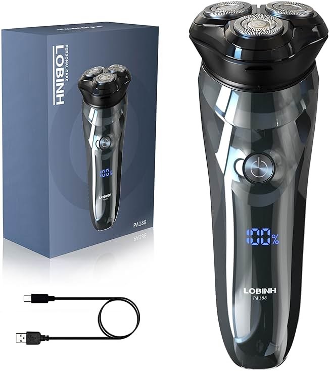 LOBINH Electric Shaver for Men, 100% Washable Rechargeable Waterproof Electric Razor Wet & Dry Shaving with Pop-up Trimmer, 1 Hour Fast Charging, 4D Floating Head, LCD Power Indicator - Product Image
