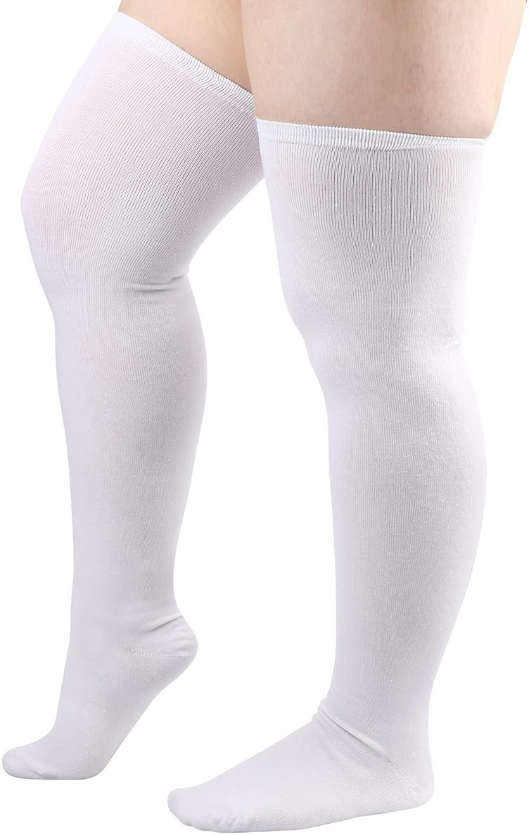 DRESHOW Plus Size Thigh High Socks Striped Over Knee Long Boot Stockings Knee High Tube Socks Leg Warmers for Women - Product Image