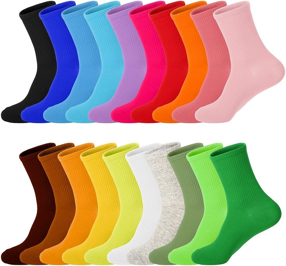 kimteny Women's Cotton-Rich Crew Socks, 20 Pairs Ribbed Casual Everyday Socks, Stretch Crew Length Sock Pack, Medium Thickness, Assorted Colors, Fits US Women's Shoe Size 6-9 - Product Image