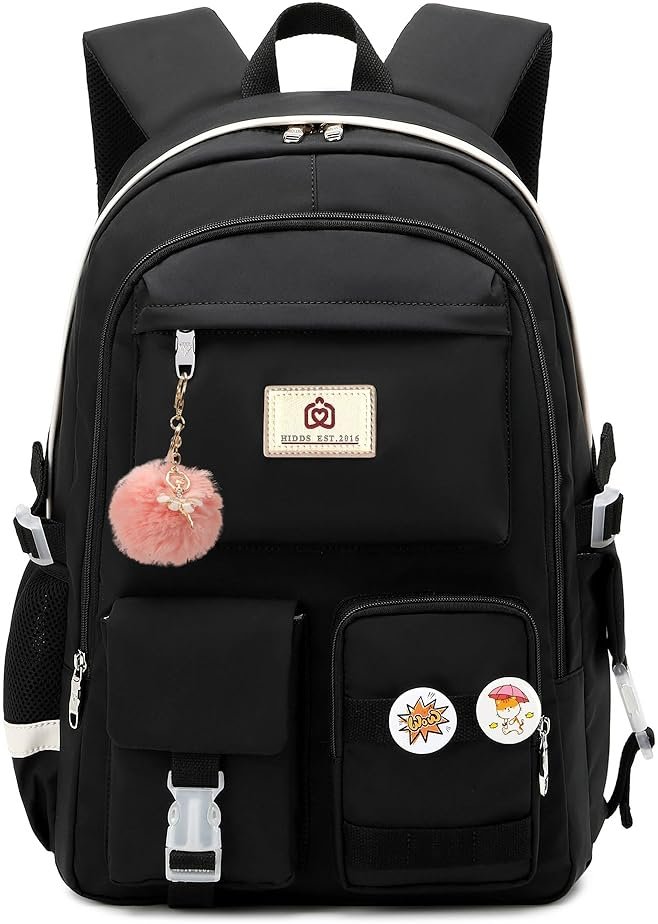 Hidds Laptop Backpacks 15.6 Inch College School Backpack for Girls Women Bookbag Cute Elementary Middle High School Bags Big Anti Theft Travel Daypack Kids Book Bag for Teens Womens Student (Black) - Product Image