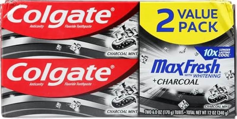 Colgate Max Fresh Toothpaste + Charcoal, Charcoal Mint (6 Ounce, Pack of 2) - Product Image