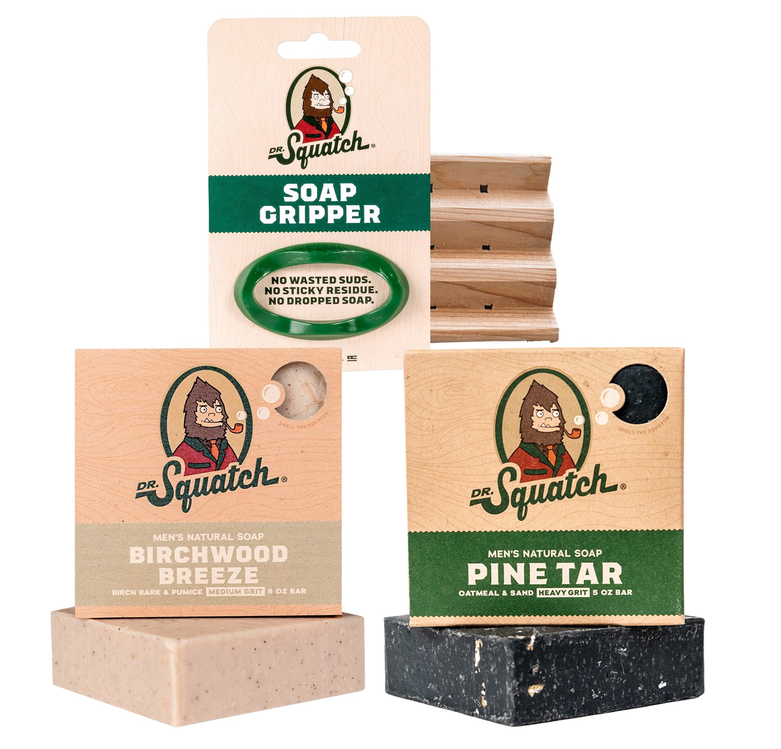 Dr. Squatch Basic Squatch Forest Pack - Pine Tar and Birchwood Breeze - Handmade Bar Soap With Organic Oils, Soap Gripper and Saver - Product Image