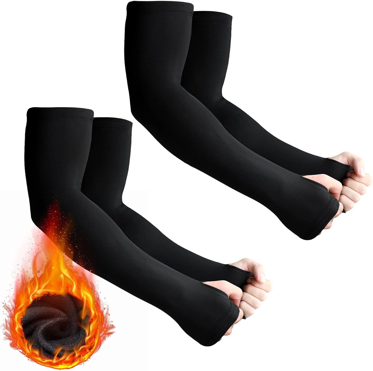Skylety 2 Pairs Arm Sleeves Warmer Cycling Thermal Warmer Sleeves Arm Winter Cover with Thumb Holes for Men Women - Product Image