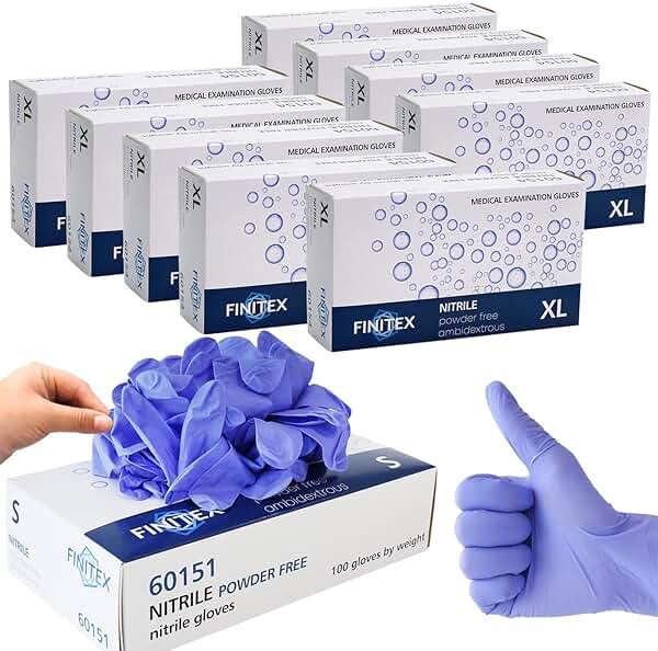 FINITEX Ice Blue Nitrile Exam Gloves - Powder-free, 1000 PCS Medical & Home Cleaning Gloves - Product Image