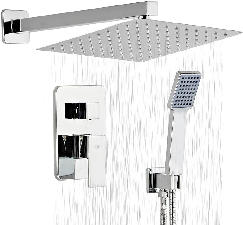 LCEVCGK Shower Head - Shower Faucet Set Square Shower Combo System with 8'' Rainfall Shower Head Wall Mount Handheld Shower, Stainless Steel with Chrome Finish Bath Shower Head,Chrome - Product Image