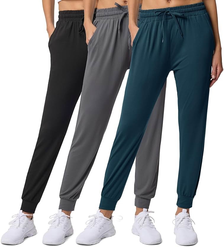 Real Essentials 3 Pack: Women's Lounge Joggers Sweatpants with Pockets Yoga Running Athletic Workout (Available in Plus Size) - Product Image
