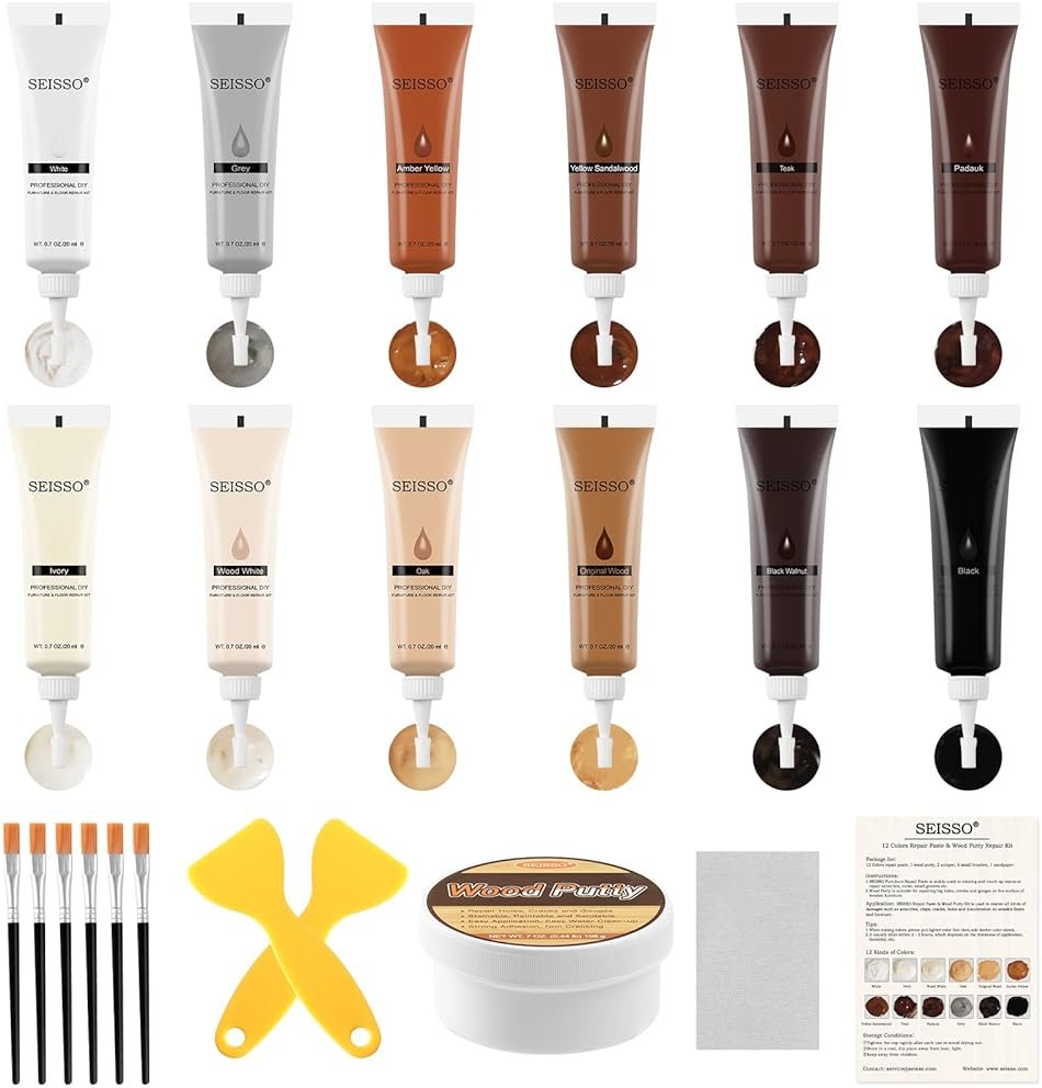 SEISSO Wood Furniture Repair Kit, Wood Putty Repair Fillers, Hardwood Laminate Floor Repair Kit, Restore Any Holes, Scratches, Cracks, Gouges for Wooden Floors, Cabinet, Cherry, Walnut - Product Image