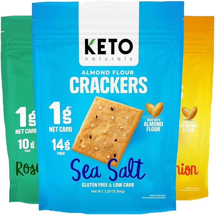 keto snacks Keto Crackers chips (variety) low carb Crackers Almond flour. Low carb snack keyto cracker zero carbs snacks no sugar, 0 no carbs sugar free snack high fiber. - Product Image