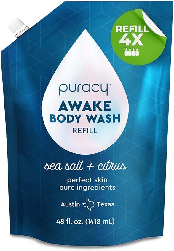 Puracy Body Wash Refill, Natural Body Wash, 98.6% Pure Plant Ingredients, Moisturizing Shower Gel for Women Men Kids, Body Soap for Dry Sensitive Skin Gently Scented with Citrus & Sea Salt, 48 Oz - Product Image
