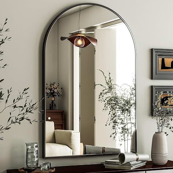 HARRITPURE Arched Wall Mirror 24"x36" – Black Metal Frame Vanity Mirrors for Bedroom, Entryway, Living Room Decor - Product Image