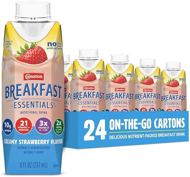 Carnation Breakfast Essentials Ready-to-Drink Creamy Strawberry, 8 FL OZ Carton,8 Fl Oz (Pack of 24) - Product Image