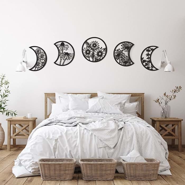 Jetec 5 Pcs Moon Phase Wall Art Decor Wall Pediments Hanging Wooden Phase Spiritual Bedroom Nordic Boho Lunar Aesthetic Art for Living Room Dorm Apartment Ornament (Black) - Product Image