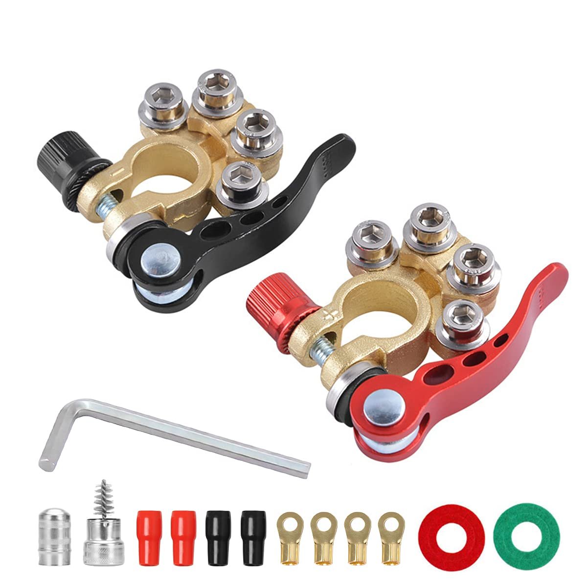 Car Battery Terminal Connectors, 2 Pcs 4 Way Quick Release Disconnect Car Battery Terminal for SAE/JIS Type A Posts, Compatible With Cars, Vans, Trucks and More - Product Image