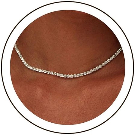 Luxval Tennis Necklace 14K Gold Plated Rhinestone Butterfly Choker Necklaces for women Dainty Zirconia Cut Faux Diamond chain 3mm - Product Image