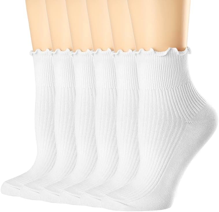 Mcool Mary Womens Ruffle Socks, Cute Ankle Winter Warm Knit Cotton Frilly Sock 6 Pack - Product Image
