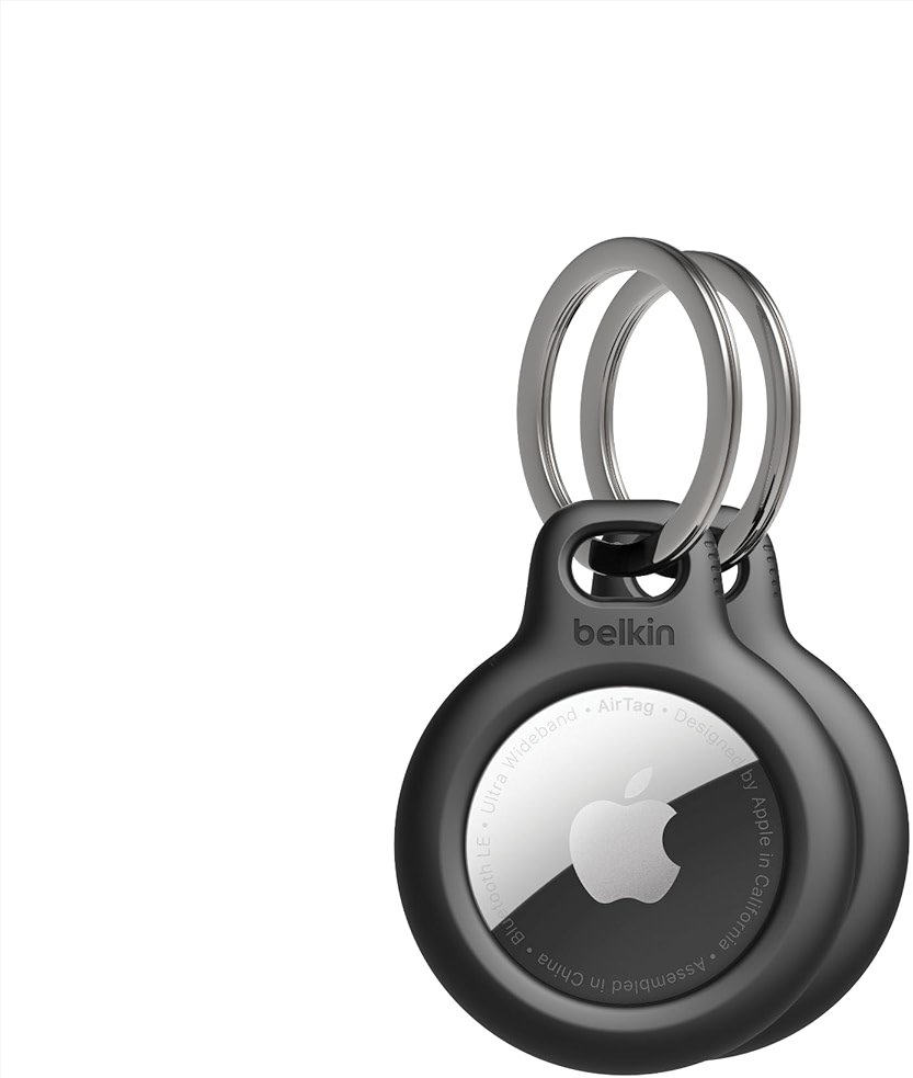 Belkin Apple AirTag Secure Holder with Key Ring - Durable Scratch Resistant Case With Open Face & Raised Edges - Protective AirTag Keychain Accessory For Keys, Pets, Luggage, Backpacks -2 Count Black - Product Image