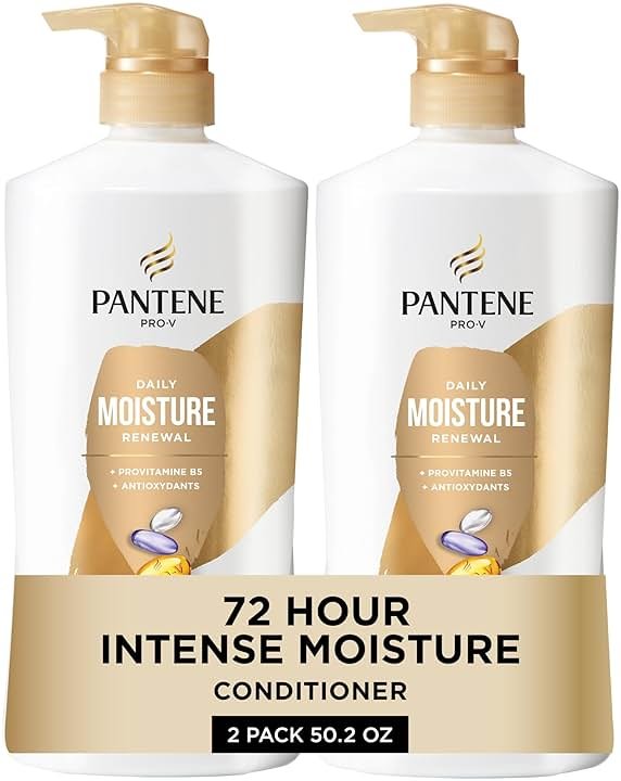 Pantene Conditioner, Daily Moisture Renewal - Pro-V Nutrients for Dry, Color-Treated, Straight to Curly Hair, 72-Hour Hydration & Softness, 25.1 Oz Each, 2-Pack + Miracle Rescue Shot (0.5 Oz) - Product Image