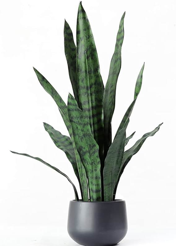 Ollain Artificial Snake Plant with Potted 23.6" Fake Plastic Sansevieria Faux Plants in Pot for Outdoor Window Box Verandah Planter Indoor Outside Home Garde Office Room Gardening Decoration - Product Image