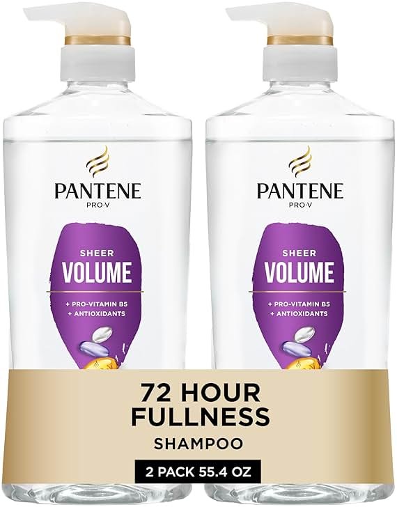 Pantene Shampoo, Sheer Volume - Lightweight Nourishment for Fine, Color-Treated Hair, 72-Hour Fullness and Body, 27.7 Oz Each, 2-Pack + Miracle Rescue Shot (0.5 Oz) - Product Image